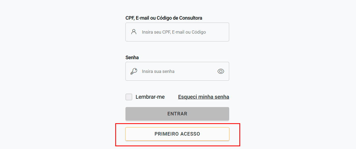 Primeiro acesso no site Consultoria Natura