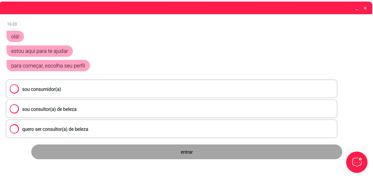 Utilizando o chat de atendimento da Avon